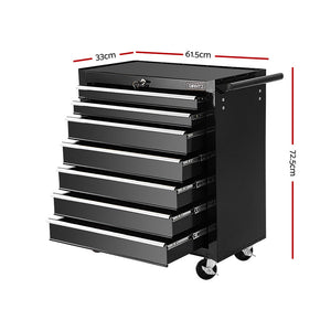 Giantz 7 Drawer Tool Box Cabinet Chest Trolley Storage Garage Toolbox Black