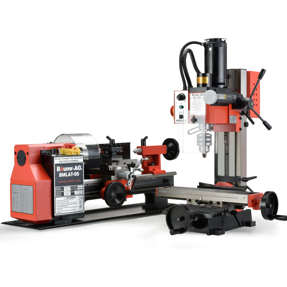 BAUMR-AG 400W Mini Metal Lathe and 350W Mill Drill Press Machine Combo