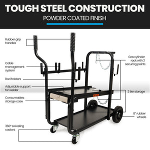 ROSSI Heavy-Duty 160kg Capacity Welding Cart Trolley, with Consumables Case