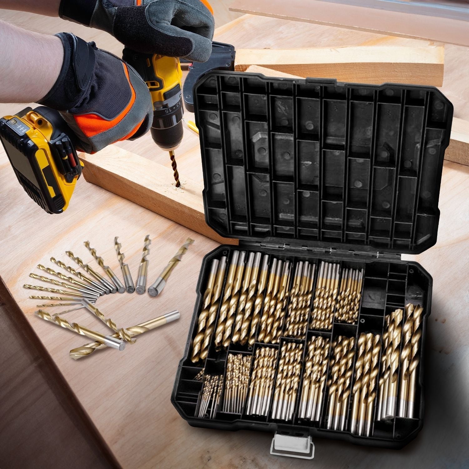 RYNOMATE 230 pcs Drill Bits Set with Black Plastic Case (Gold) RNM-DBS-100-CF