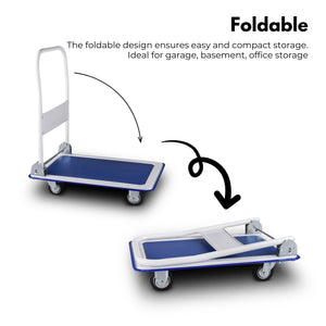 RYNOMATE Foldable Platform Trolley with 4 Wheels (Blue and White) RNM-FPT-100-QY