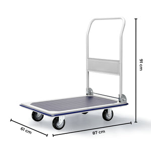 RYNOMATE Foldable Platform Trolley with 4 Wheels (Blue and White) RNM-FPT-100-QY