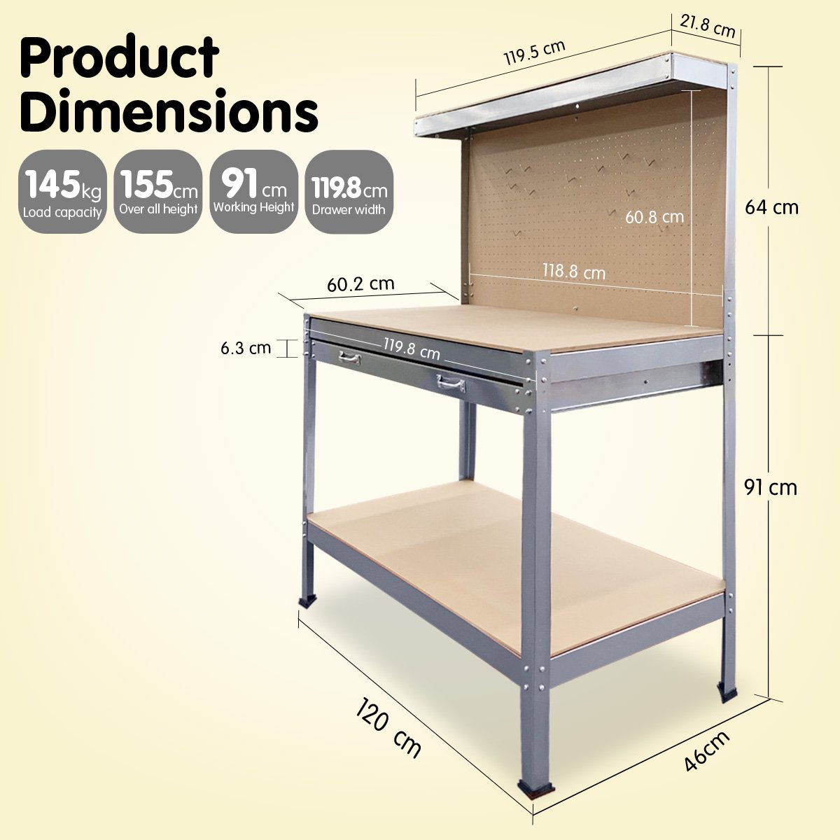 Kartrite 2-layered Work Bench Garage Storage Table Tool Shop Shelf Silver