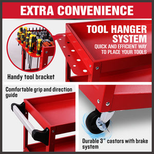 Red 3-Tier Tool Cart Trolley Toolbox Workshop Garage Storage 150KG Organizer Garage