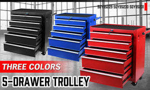 5-Drawer Tool Storage Trolley Cart - Heavy Duty Garage Cabinet Organizer with Lockable Wheels