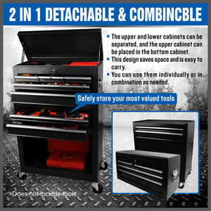 7-Drawer Tool Box Chest Cabinet Trolley - Heavy Duty Toolbox Garage Storage with Lockable Wheels