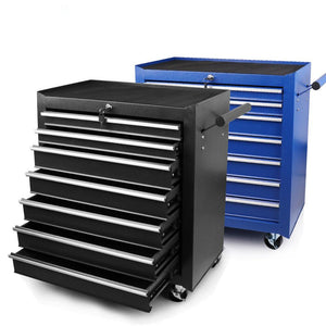 7-Drawer Drawer Tool Box Trolley Cabinet - Blue or Black Heavy Duty Tool Chest Garage Storage Cart Organizer