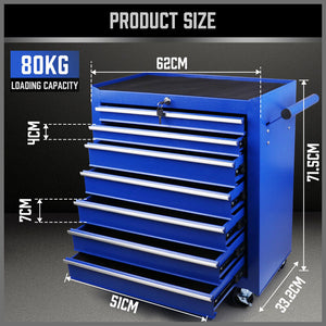 7-Drawer Drawer Tool Box Trolley Cabinet - Blue or Black Heavy Duty Tool Chest Garage Storage Cart Organizer